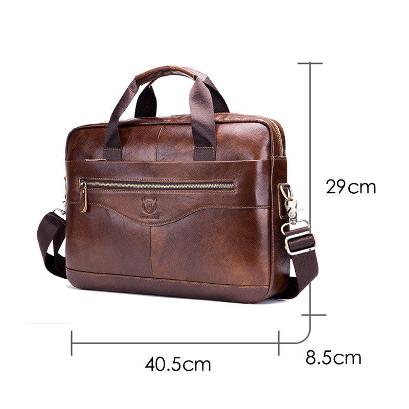 Men's First Layer Cowhide Leather Briefcase - Business Casual with Computer Compartment