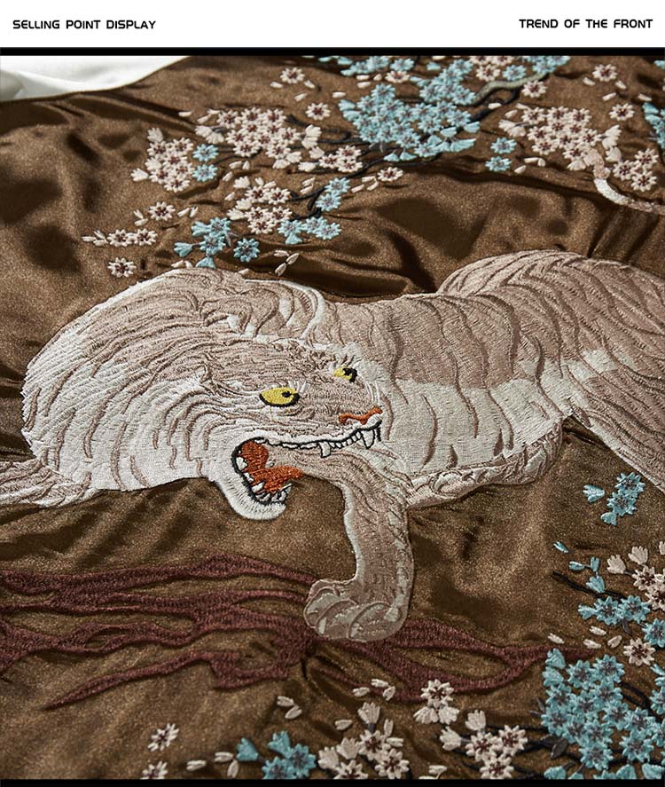 Tiger Embroidered Baseball Collar Jacket - Men's Chinese Style Coat