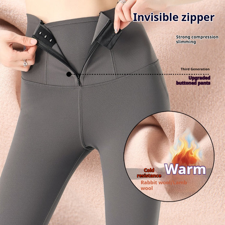 Women's Shark Pattern Fleece Lined Pants - High Waist Thermal Winter Trousers