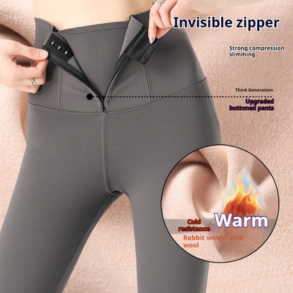 Women's Shark Pattern Fleece Lined Pants - High Waist Thermal Winter Trousers