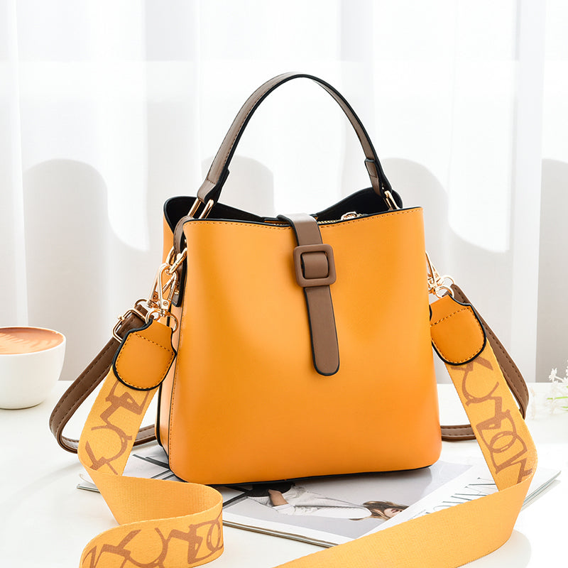 Fashion Bucket Shoulder Crossbody Bag - Letter Pattern PU Leather Messenger Bag