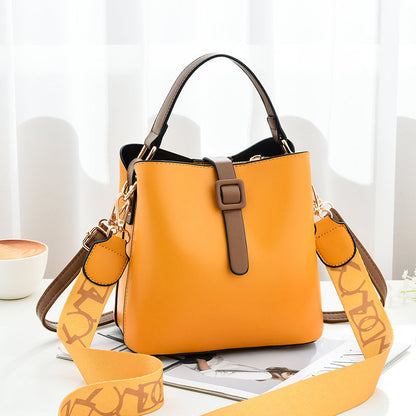 Fashion Bucket Shoulder Crossbody Bag - Letter Pattern PU Leather Messenger Bag
