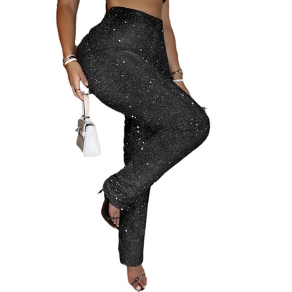 Women's Plus Size Slim Fit Pants - Elastic Waist Polyester Trousers