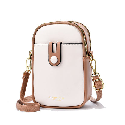Fashion Bucket Crossbody Cell Phone Bag - Color Block PU Leather Mini Bag