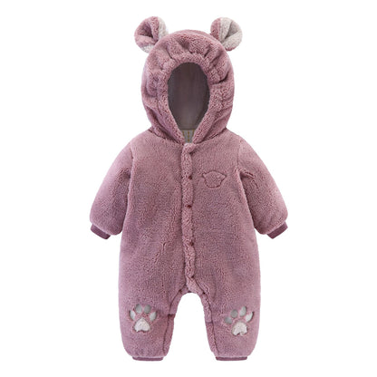 Baby Quilted Romper - Soft Rice Velvet Hooded Onesie for Newborns