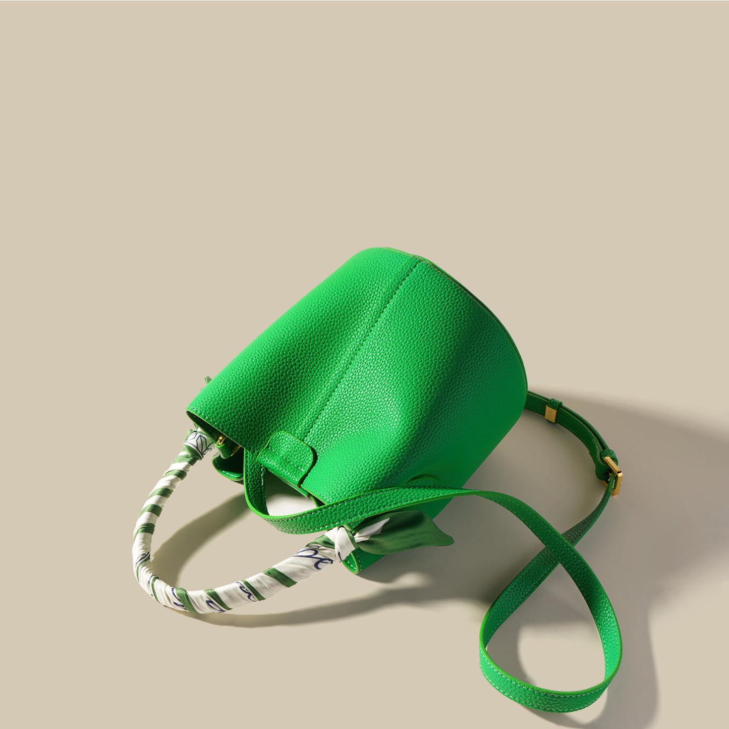 Women's Genuine Leather Bucket Bag - Advanced Texture Handbag with Drawstring Closure