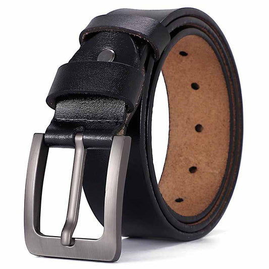 Vintage Genuine Cowhide Leather Belt for Men - Pin Buckle Square Design