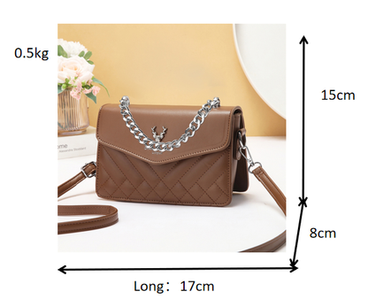 Quilted Mini Shoulder Bag with Chain Strap - Retro Style Waterproof Handbag