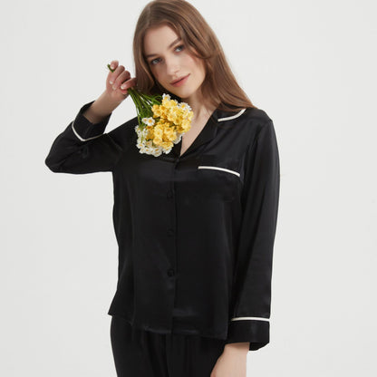 Women's Luxe Silk Two-Piece Pajama Set - 100% Pure Mulberry Silk Long Sleeve Sleepwear