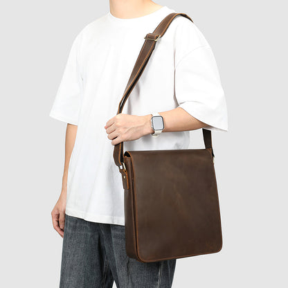 Men's Genuine Crazy Horse Leather Crossbody Bag - Retro Style