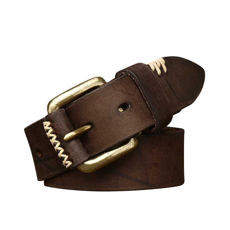 Handmade Retro First Layer Cowhide Leather Belt - Genuine Leather with Copper Pin Buckle