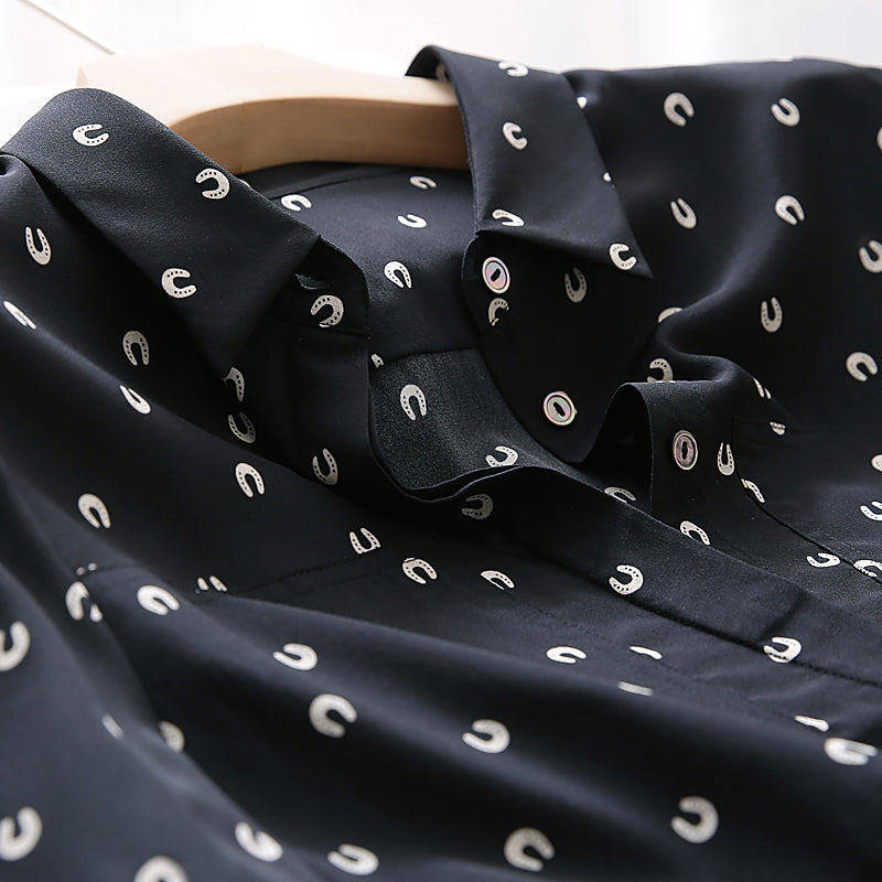 Stretch Silk Blouse - Horseshoe Floral Print