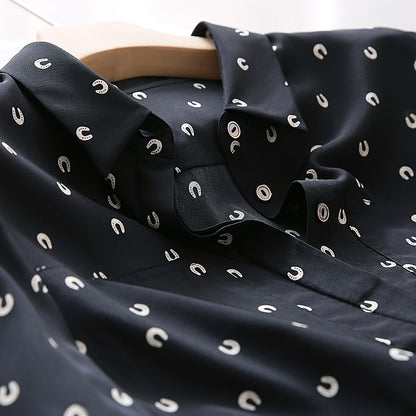 Stretch Silk Blouse - Horseshoe Floral Print