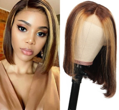 Piano Color Bob Wig - Real Human Hair Short Bob with Highlights