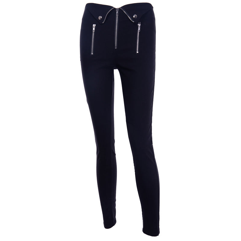 High Waist Zippered Nine-Point Pants - Women's Cropped Cotton Trousers