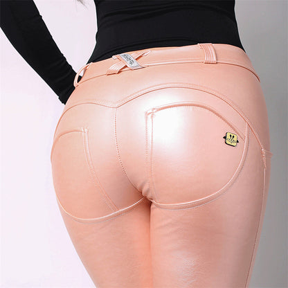 Fleece-Lined Fitness Leggings - Metallic Yoga Pants for Women