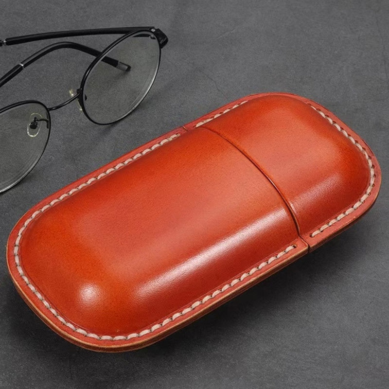 Retro First Layer Cowhide Leather Glasses Case - Artistic Design with Genuine Leather