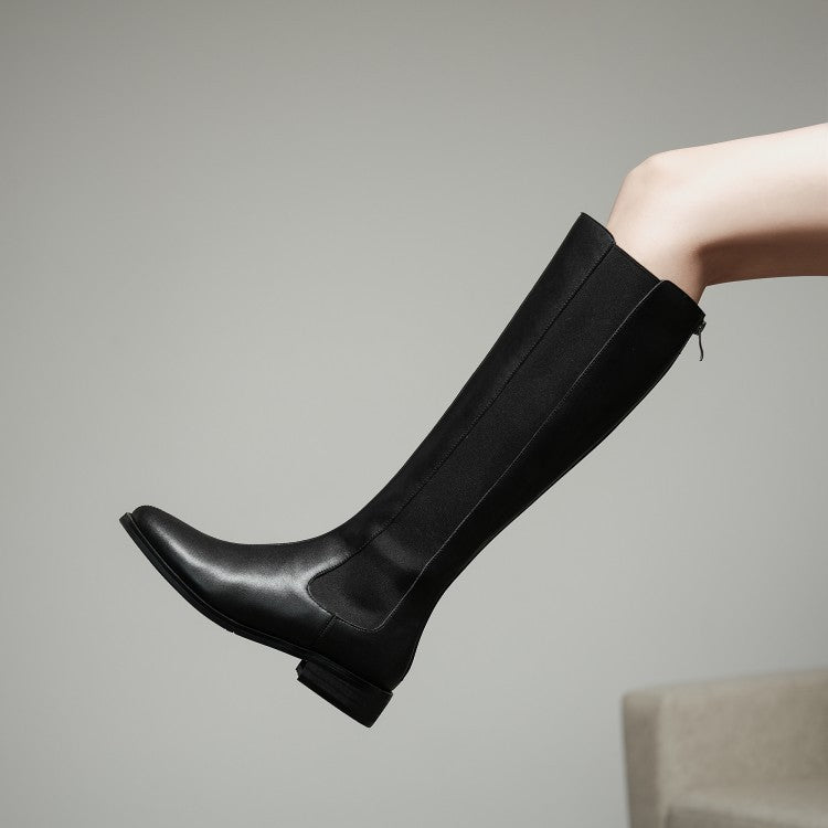 Women's Cow Leather High Rider Boots - Round Toe with Low Thick Heel