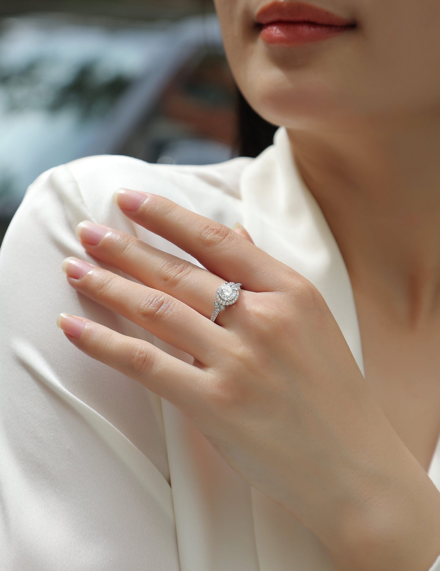 1 Carat Moissanite Sterling Silver Ring - Platinum Plated Wedding Band