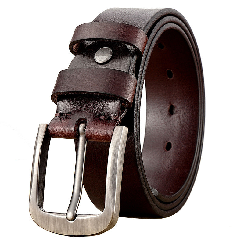 First Layer Cowhide Leather Belt - Men's Genuine Leather with Alloy Pin Buckle