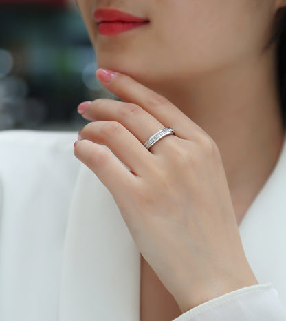 Square Moissanite Sterling Silver Ring Set - Platinum Plated Wedding Band