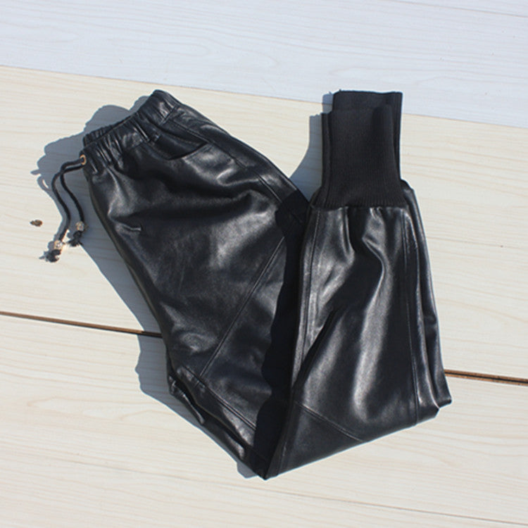 Women's Genuine Sheepskin Leather Baggy Trousers - Street Style