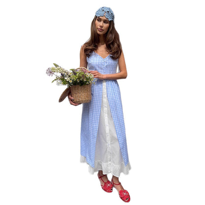 Plaid Two-Piece Style Slip Dress - High Waist A-Line Sleeveless Dress