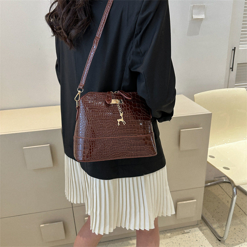 Shell-Shaped PU Leather Crossbody Bag - Large Capacity Solid Color Shoulder Bag