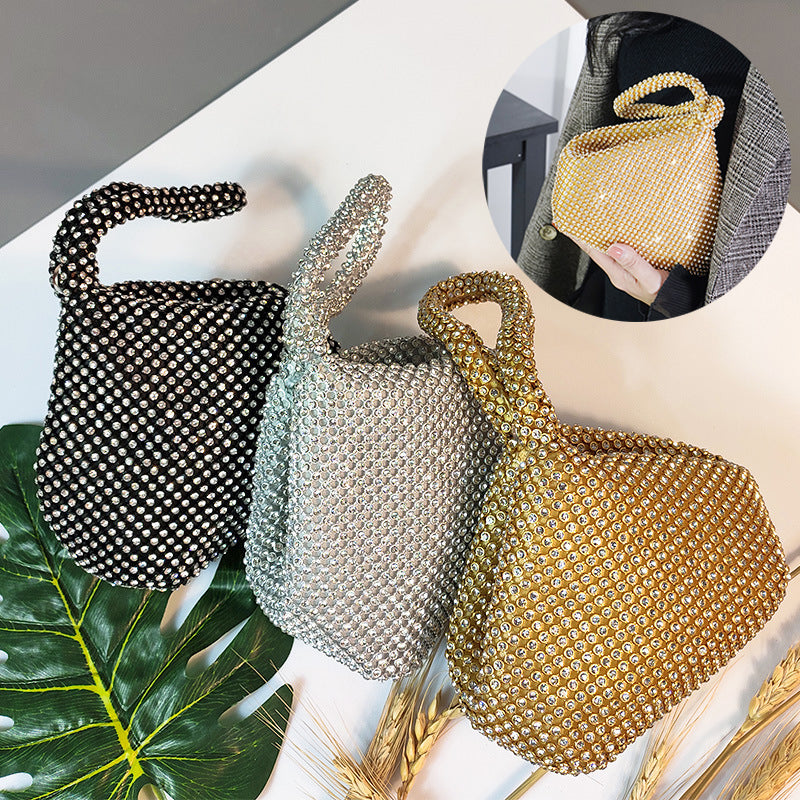 Elegant Rhinestone Evening Clutch - Dumpling Style Party Bag