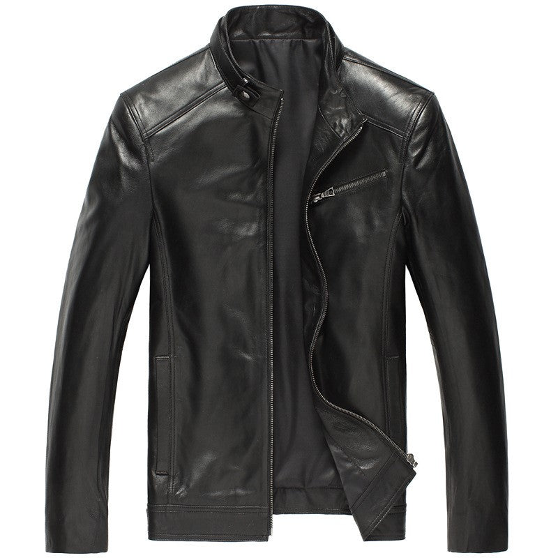 Men's Premium Sheepskin Leather Jacket - Stand Collar Zipper Design
