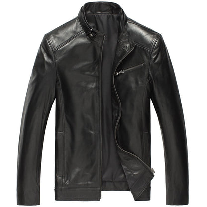 Men's Premium Sheepskin Leather Jacket - Stand Collar Zipper Design