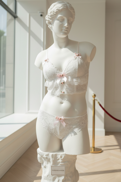 White Lace French Bralette Set - Wireless Comfort Bra