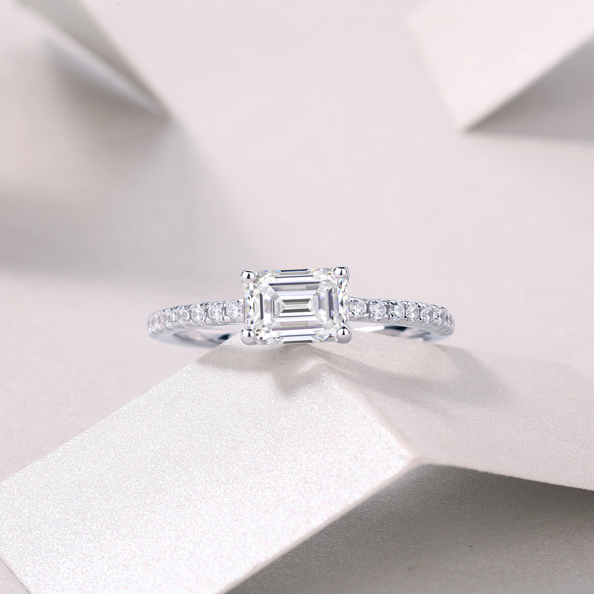 Octagonal Moissanite Ring in S925 Sterling Silver with Platinum Plating