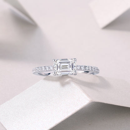 Octagonal Moissanite Ring in S925 Sterling Silver with Platinum Plating