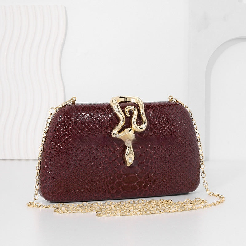 Snake Print Evening Tote - PU Leather Chain Shoulder Bag