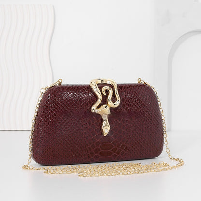 Snake Print Evening Tote - PU Leather Chain Shoulder Bag