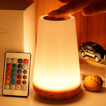 Wood Grain Rechargeable Touch Lamp - 3W LED with Remote Control and Color Changing