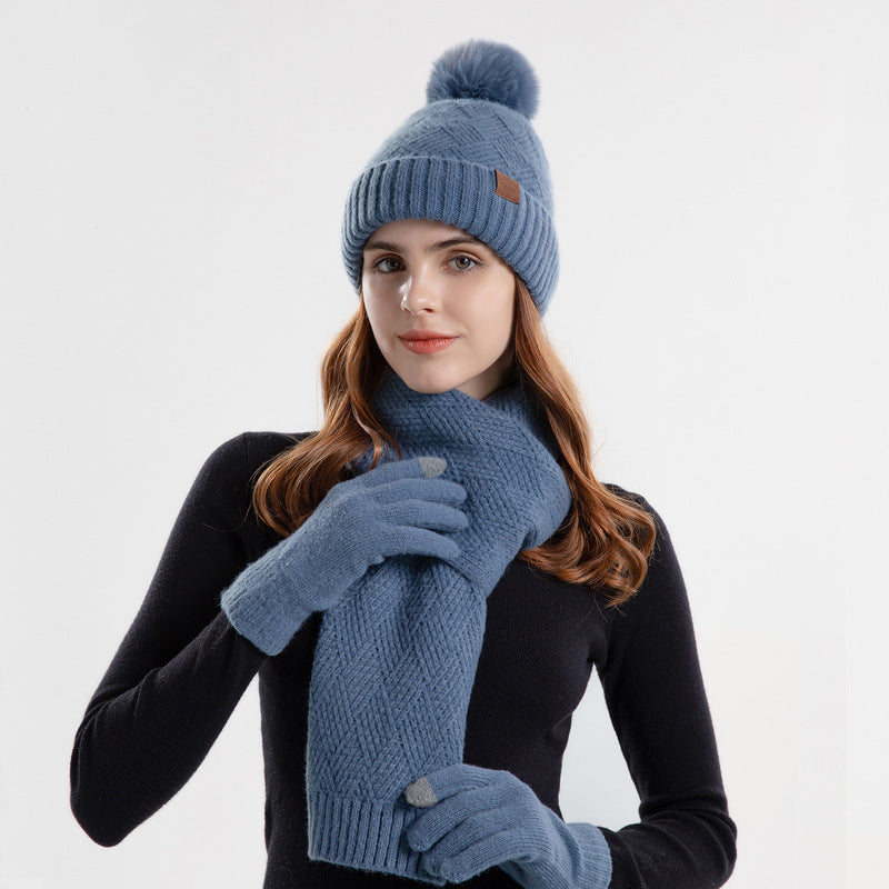 Women's Winter Knitted Hat Scarf Gloves Set - 3 Piece Acrylic Accessories Collection