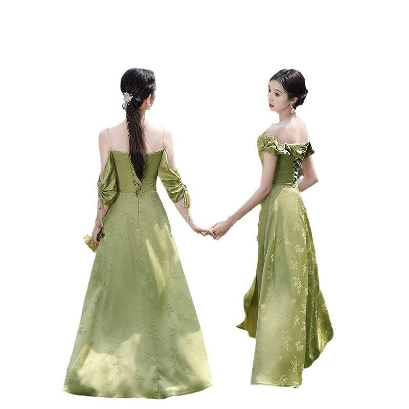 Women's Green Sleeveless High-Waist Bridesmaid Dress — Multiple Lengths & Styles