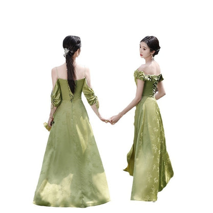 Women's Green Sleeveless High-Waist Bridesmaid Dress — Multiple Lengths & Styles
