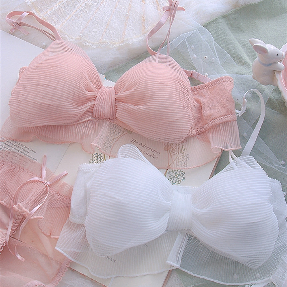 Two-Piece Bra and Shorts Set with Bow Detail - Cotton Lined