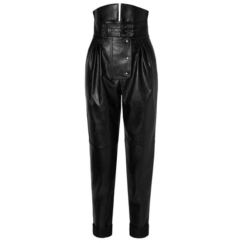 PU Leather Tapered Pants - Street Style Harem Trousers