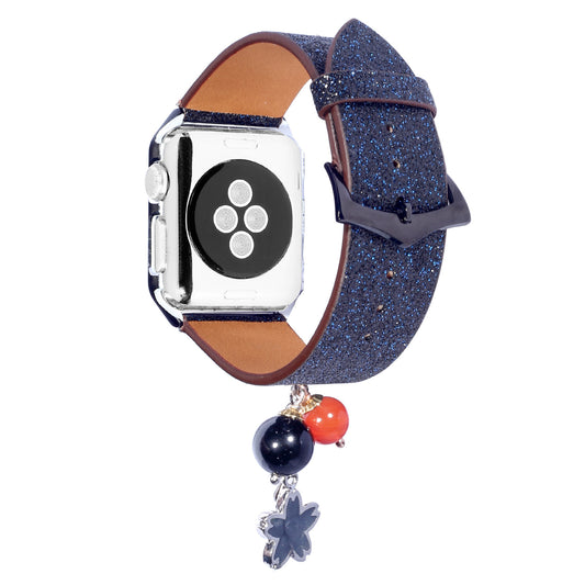 Apple Watch Glitter Sequin Leather Strap with Star Ball Charm - 38mm/42mm Compatible