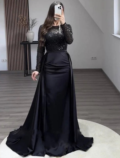Sequin Long Sleeve Flared Hem Maxi Evening Gown | Elegant Formal Dress