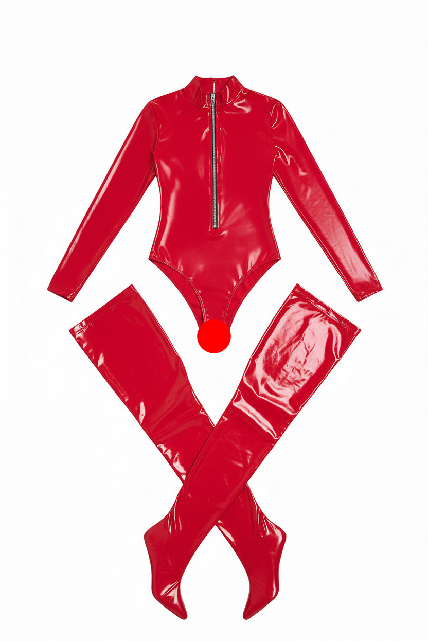 Women's Faux Leather Bodysuit - Stretch Lycra Performance Wear