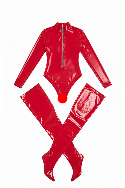 Women's Faux Leather Bodysuit - Stretch Lycra Performance Wear