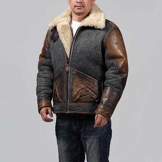 Men's Premium Sheepskin Leather Lapel Coat - Retro Vintage Style