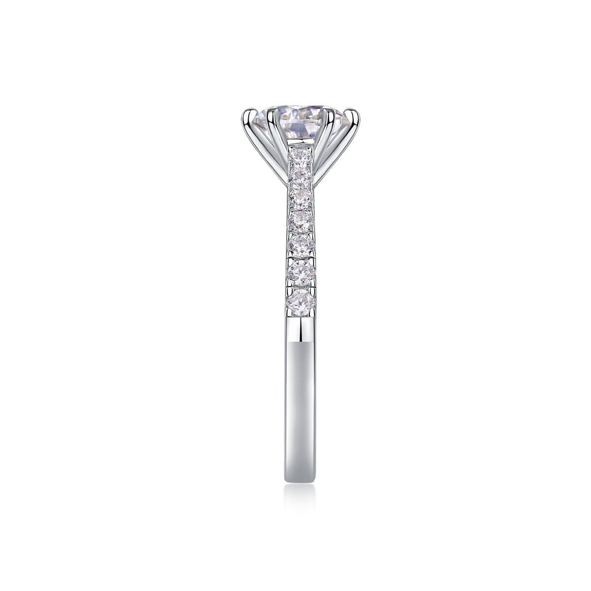 1 Carat Moissanite Sterling Silver Ring - Platinum Plated Wedding Band