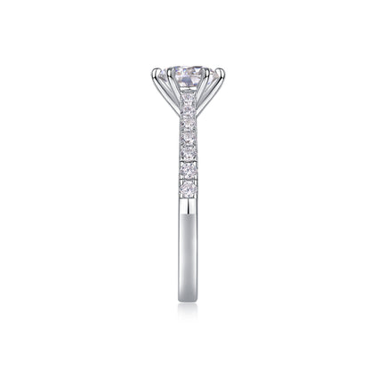 1 Carat Moissanite Sterling Silver Ring - Platinum Plated Wedding Band