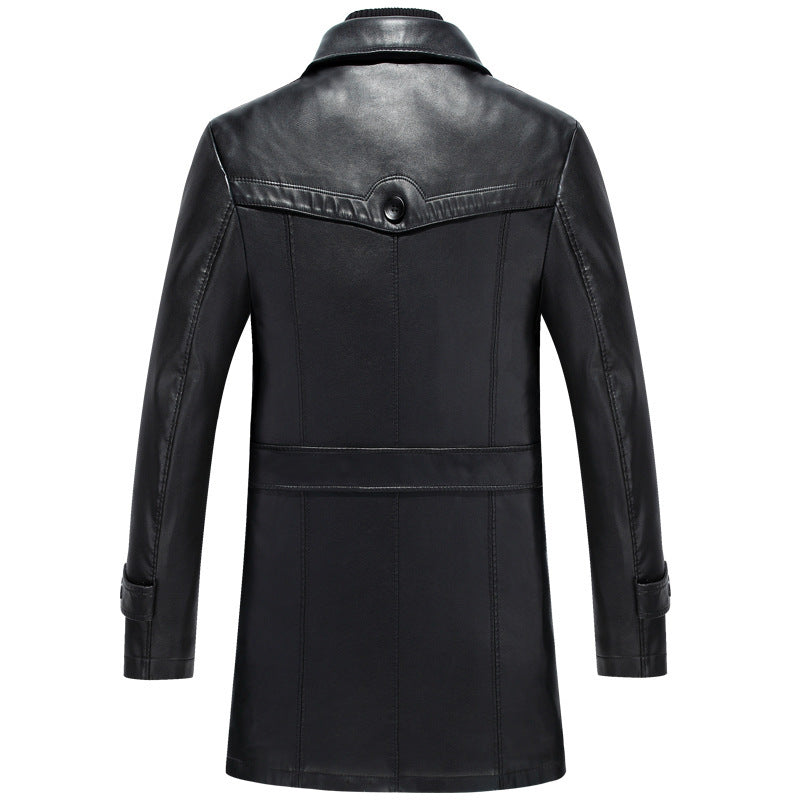 Men's Mid-Length Sheepskin Leather Jacket - Fitted Suit Collar with Fur Lining